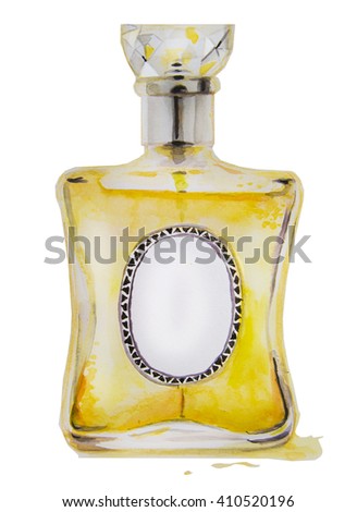 watercolor hand drawn bottle with yellow perfume