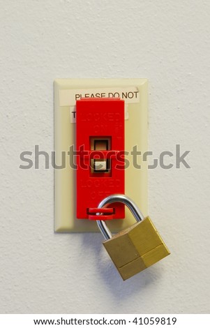 Example of lockout tagout of a electrical switch in the old Roseburg Fire Station. Royalty-Free Stock Photo #41059819