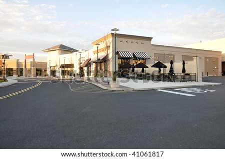 Exterior of several storefronts for a shopping area. Royalty-Free Stock Photo #41061817