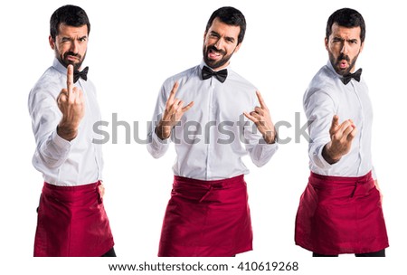 Waiter making horn gesture