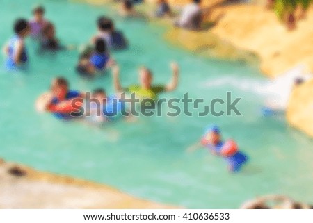 Happy children kids group at swimming pool blur picture.