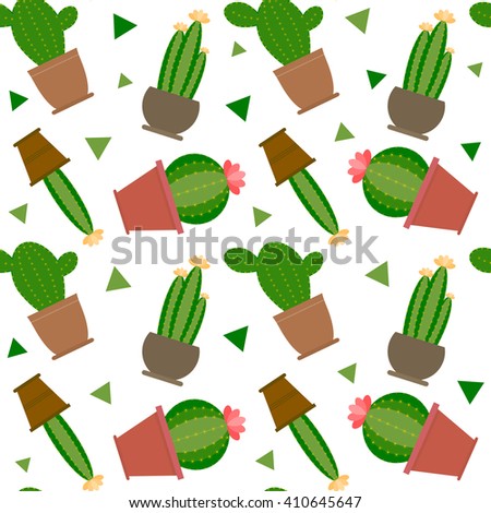 Seamless cactus illustration background pattern in vector. Cartoon Cactus Illustration. Green and exotic cactus plant. Flat style vector illustration of cactus.