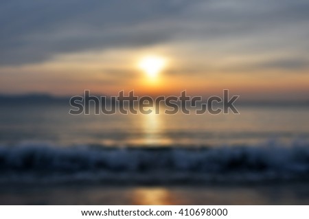 Sunrise over the sea in Vietnam with blurry background