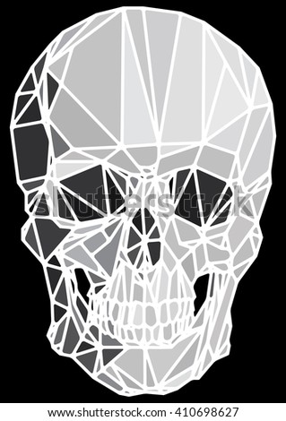 Low-poly grayscale geometric skull art vector