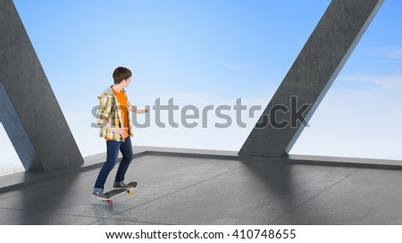 Skateboarder guy in interior