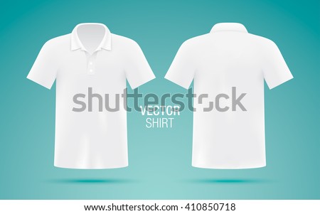 Men's white vector polo shirt template. Realistic mockup. Royalty-Free Stock Photo #410850718