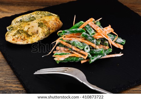 Green Beans, Carrot with Chicken Studio Photo