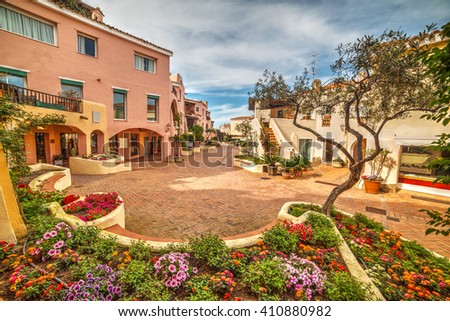 flower bed in Porto Cervo, Sardinia Royalty-Free Stock Photo #410880982