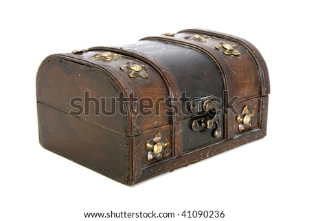 The closed wooden casket on a white background