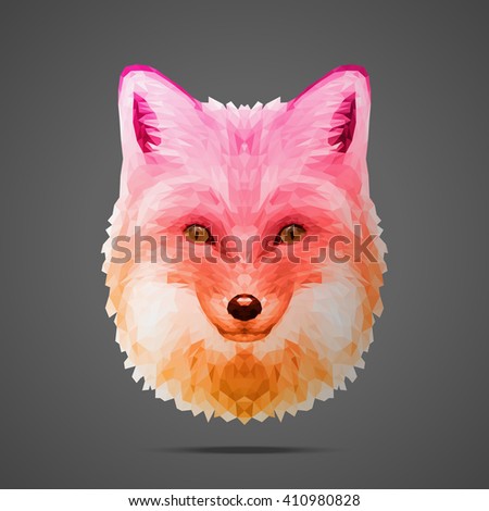 Fox low poly portrait. Orange - pink gradient. Side light source. Abstract polygonal illustration.