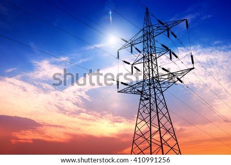High voltage post or High voltage tower Royalty-Free Stock Photo #410991256