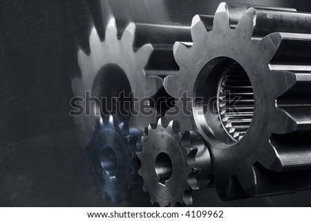 large industrial gear concept in dark metallic and blue toning