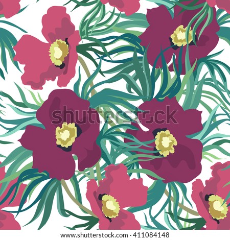 Floral pattern seamless retro. Peonies clip-art