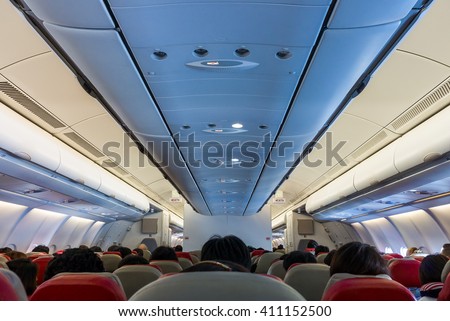 Passengers on board flight of commercial airplane