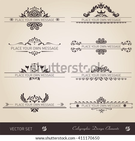 Vector set of calligraphic design elements. Ornate frames and scroll elements