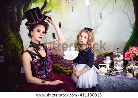 Evil Queen and Alice holding white rose