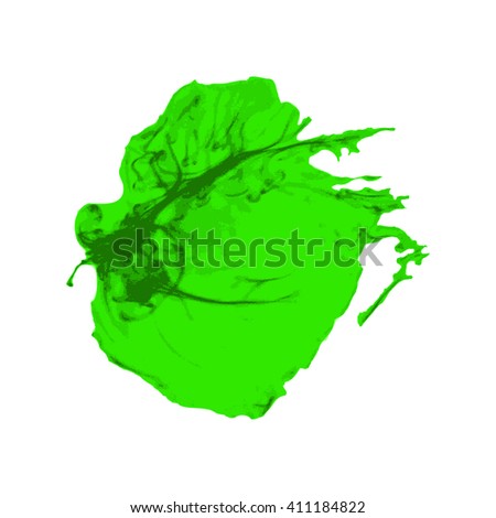 Green Ink brush paint stroke with rough edges on white background. Splash abstract background, frame vector illustration.