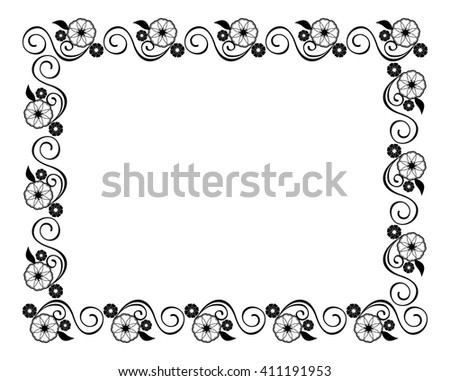  Decorative silhouette frame with floral elements for decoration of the wedding invitations and birthday cards. Vector clip art.