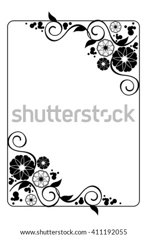  Decorative silhouette frame with floral elements for decoration of the wedding invitations and birthday cards. Vector clip art.