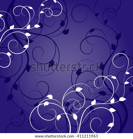White plant pattern with shadow on dark blue background. Vector illustration.