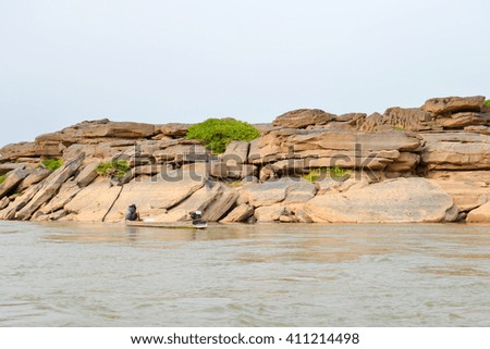 Abstract rock figure of riverside and shore in the border between North East of Thailand and Laos, Mekong river.