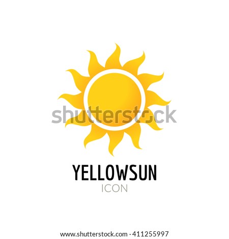 Sun icon sign. Icon or logo design with yellow sun. 