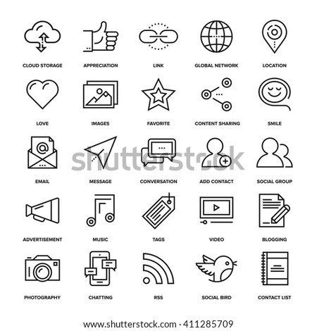 Abstract vector collection of line social media icons. Design elements for mobile and web applications.