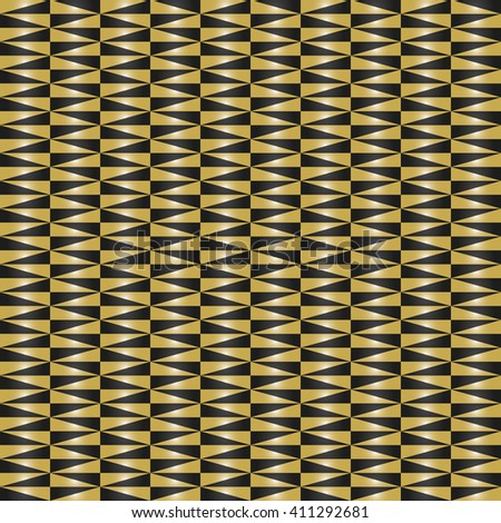 Geometric vector pattern with black and golden triangles. Seamless abstract background