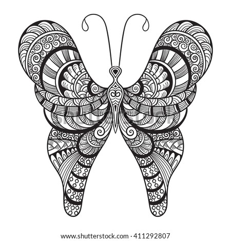 Vector Doodle Butterfly, tattoo sketch,