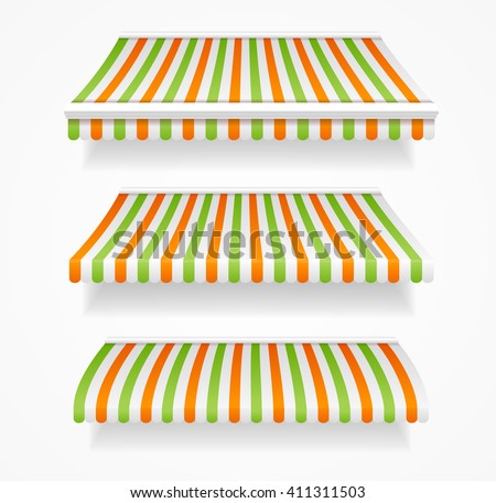 Striped Colorful Awnings Set for Trade. Vector illustration