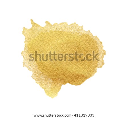Gold watercolor texture paint stain abstract.