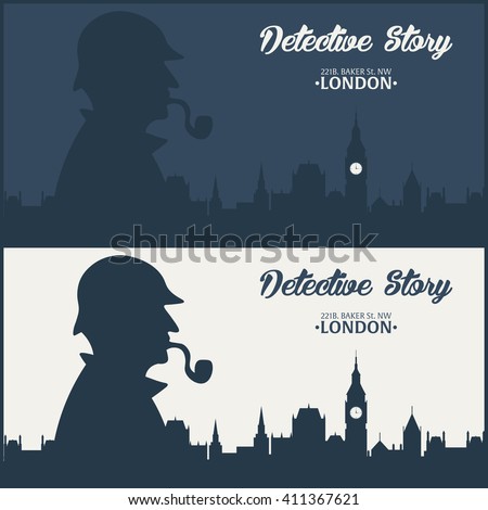 Sherlock Holmes. Detective illustration. Baker street 221B. London. Big Ban Royalty-Free Stock Photo #411367621