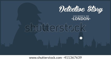 Sherlock Holmes. Detective illustration. Baker street 221B. London. Big Ban Royalty-Free Stock Photo #411367639