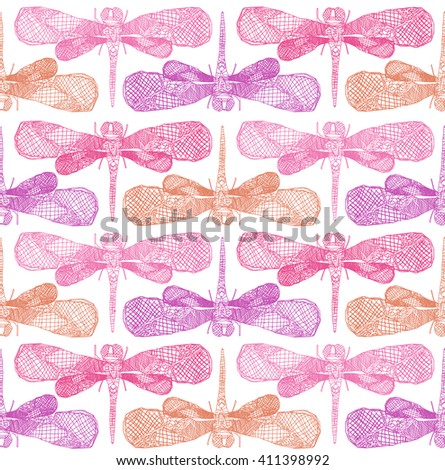 seamless  dragonfly pattern. vintage pink cute background.