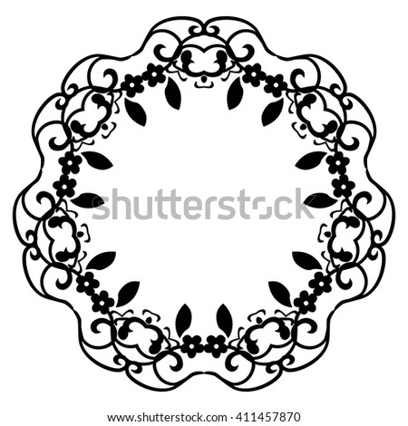 Black Round Ornament. Flourish Design For Invitations And Greeting Cards. Art Frames Isolated On White. Place For Text. Vector Illustration.
