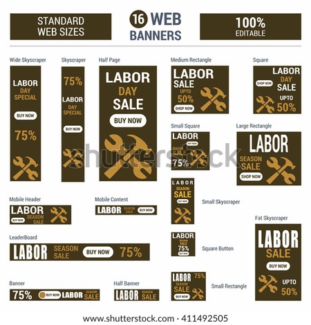 Brown Labor day Sale. Standard size web banners set. Vector Web Banners