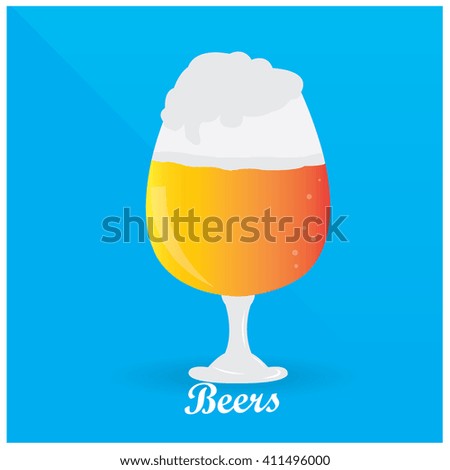 Isolated glass with beer and foam on a blue background with text