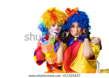 vivid emotional funny clowns on a white background