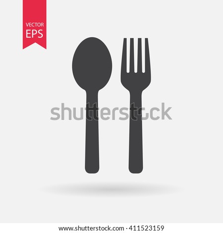 Spoon and Fork Icon Vector.  Food, dining,  bar, cafe, hotel, eating concept. Sign Isolated on white background. Trendy Flat style for restaurant menu, graphic design, logo, Web, UI, mobile upp, EPS10 Royalty-Free Stock Photo #411523159