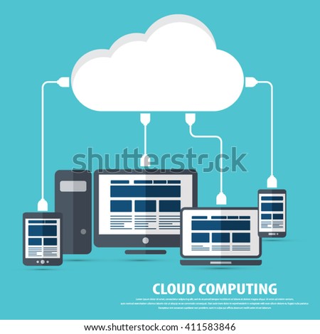 Cloud computing - Devices connected to the "cloud".EPS10 vector. All elements (background,devices, text ) are in separate layers. Fully editable.