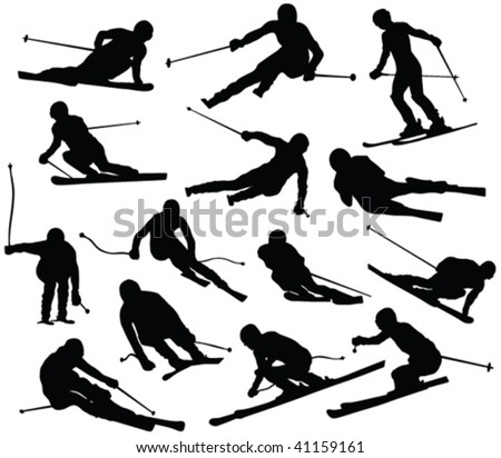 skiers silhouette collection - vector