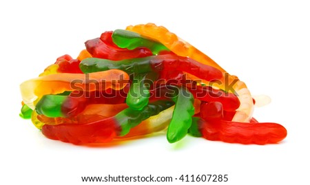 gummy worms isolated on white 