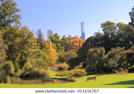 Botanic Gardens cityscape Melbourne Australia
 Royalty-Free Stock Photo #411656707