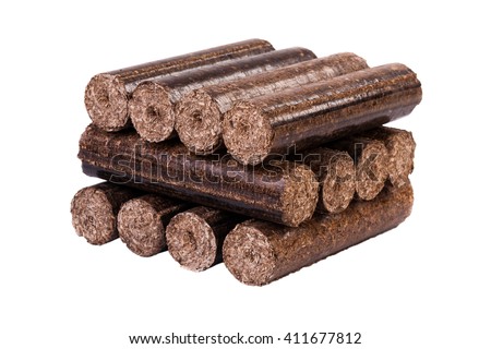  wood briquettes (biofuels) isolated on white background as natural source of energy