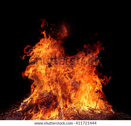 burning fire on black background
