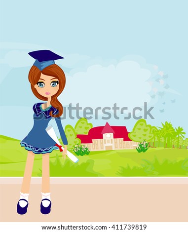  Illustration of a Kid Holding Her Diploma 