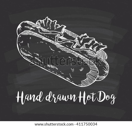 hand drawn hot dog on chalkboard background