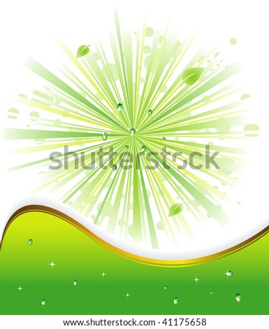 green background with rays and drops