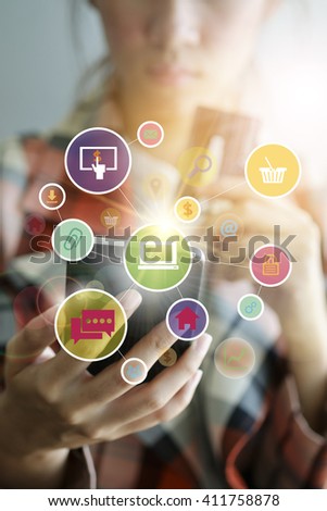 application software icons on mobile , shopping online concept 