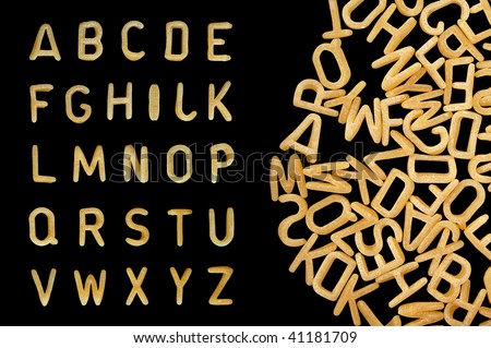 Alphabet soup pasta font. Letters made from kids food. Royalty-Free Stock Photo #41181709